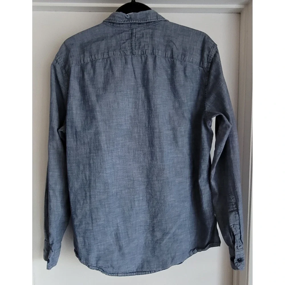 Banana Republic Men Long Sleeve Cotton Shirt L Blue Solid Collared Button-Up